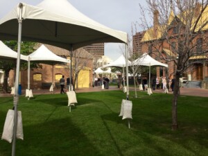 Festival tents set up in the grassy area of The Square PHX.